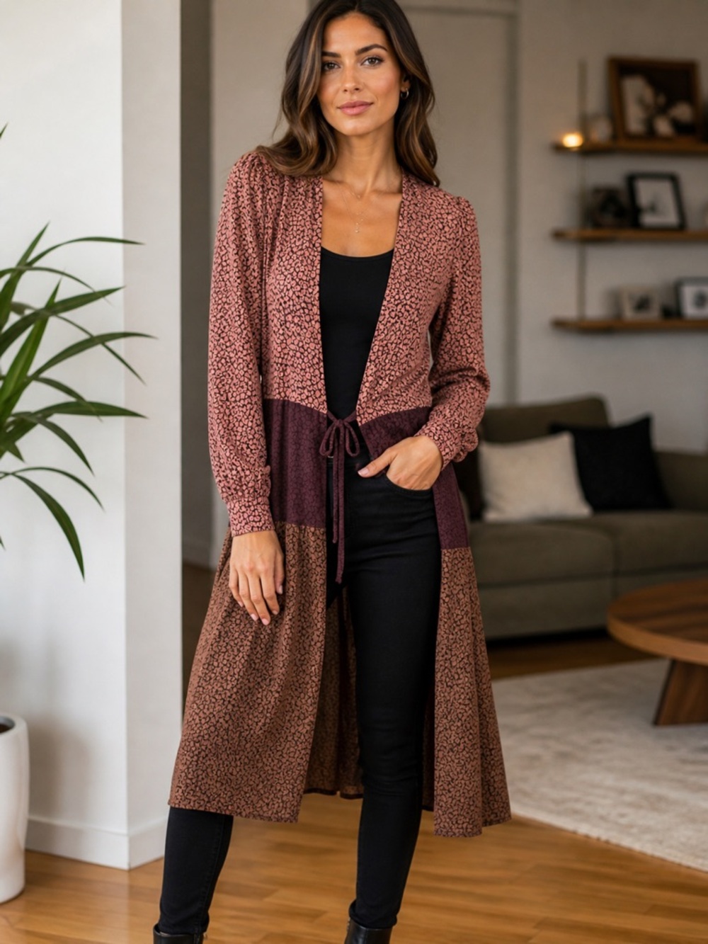 Madison & Park Printed Duster Cardigan – Size M